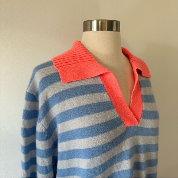 New NWOT Jumper 1234 100% Cashmere Sweater Striped Blue Neon Collar - Picture 3 of 8